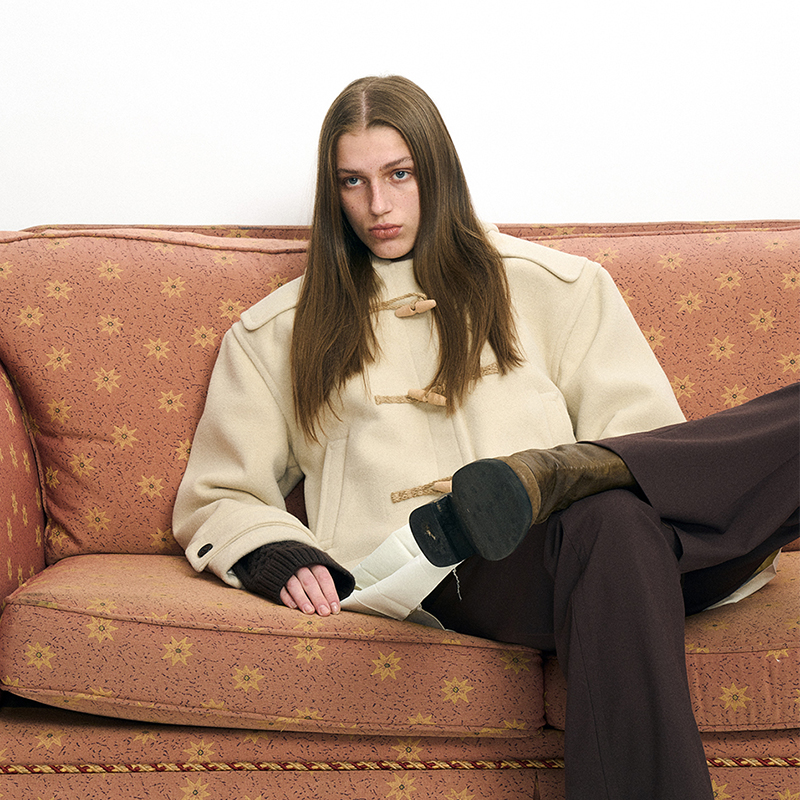 韩国正品 PARTIMENTO 秋冬女款时尚休闲短款双排扣连帽大衣 - 图0