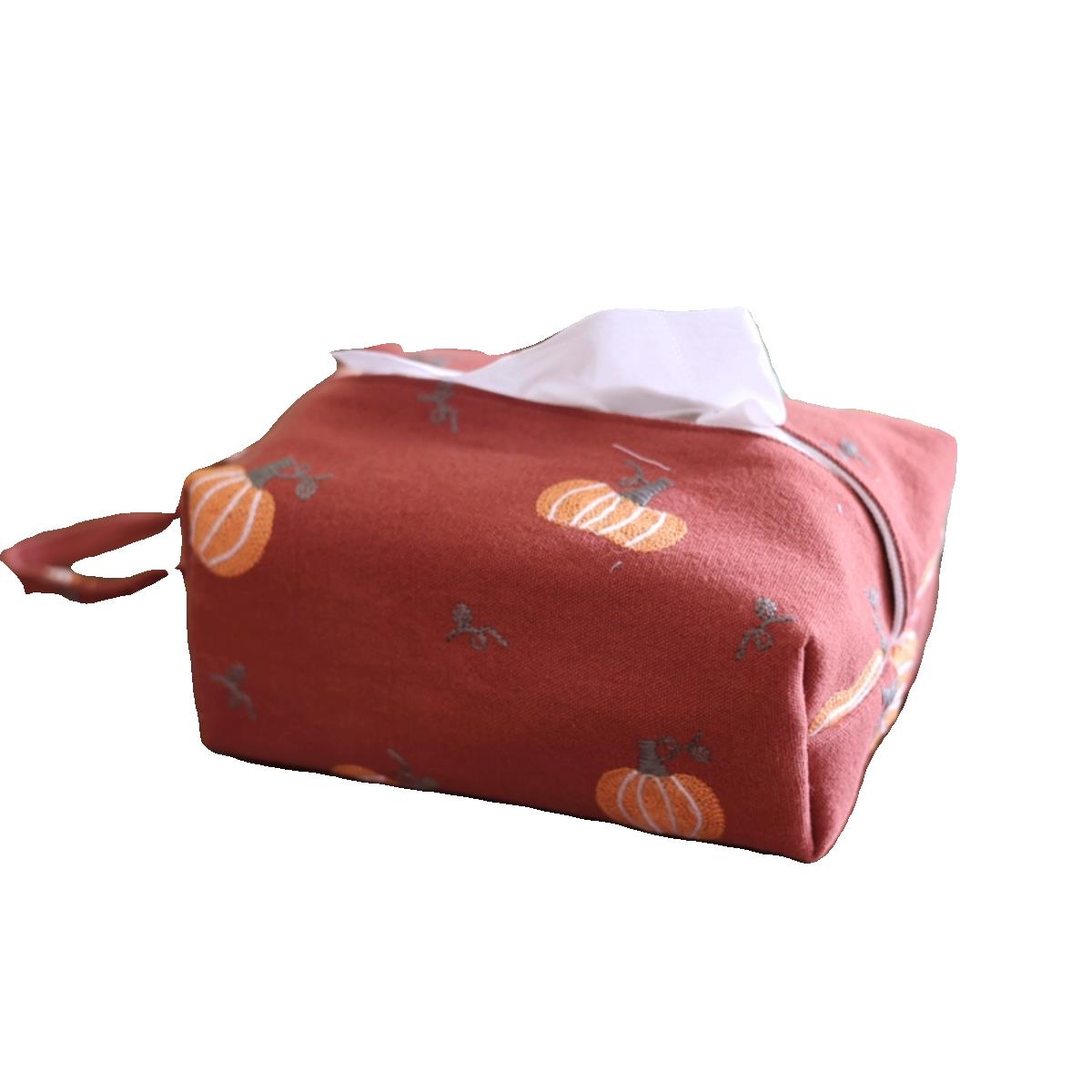 刺绣棉质布艺纸巾盒餐桌抽纸袋车载可挂餐巾纸收纳袋有型立体马小 - 图2