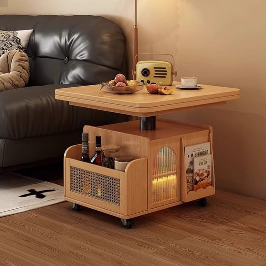 Solid wood liftable folding coffee table for small apartment