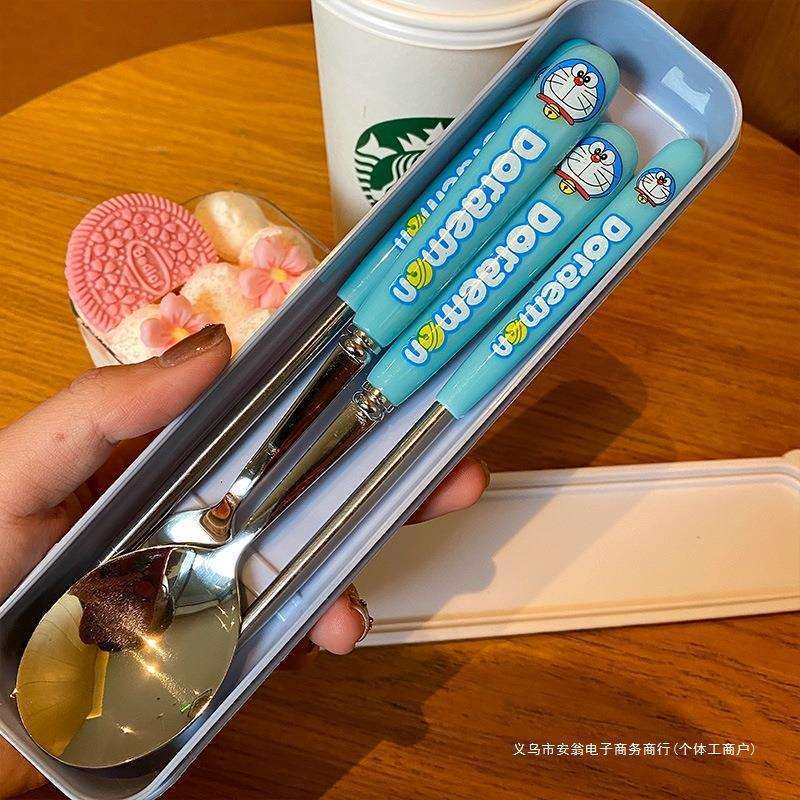 304不锈钢筷子勺子叉子套装可爱儿童餐具学生便携三件套收纳盒,淘宝优惠券,粉丝福利购,淘宝优惠卷