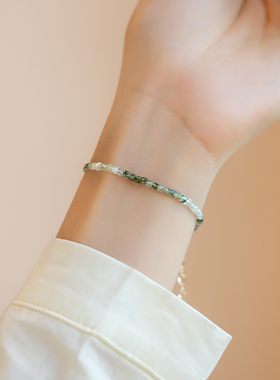 极速绿发金14K包金手链手工饰品小众K礼物绿色女复古ins风