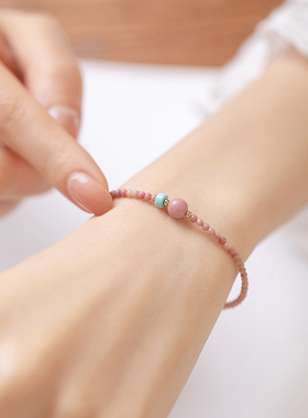 极速阿根廷天然红纹m石手链女招蔷薇辉石桃花细手串送闺蜜生日礼