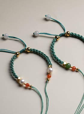 极速花素编织手绳半成品可穿珠貔貅吊坠G蜜蜡3D硬金珍珠手链绳子d