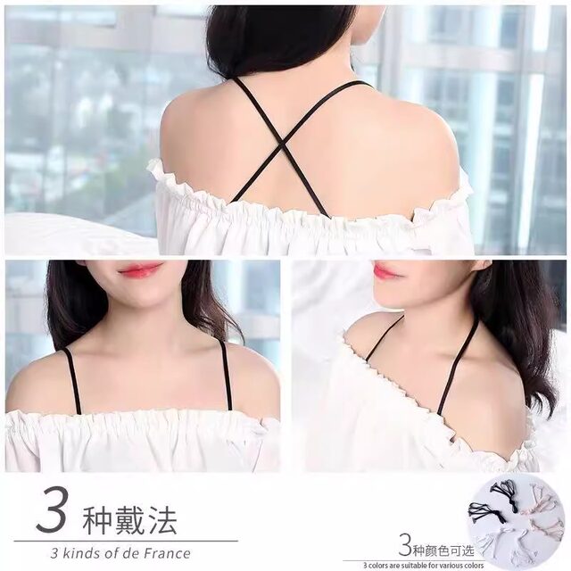 ພິເສດ 3mm stretch bra underwear ສາຍບ່າ exposed suspenders bra straps sexy versatile ສາຍເບິ່ງເຫັນສາມາດປັບໄດ້ສີດໍາ