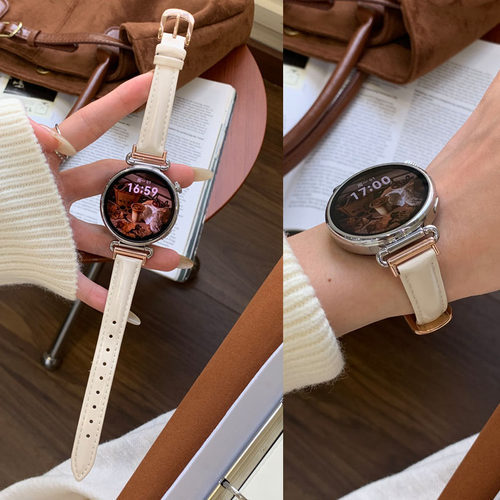 适用OPPO X2mini手表4pro表带女生3新款watch5油腊小牛皮Sport细款vivo手表watch GT 1真皮iQOO watch3透气 - 图0