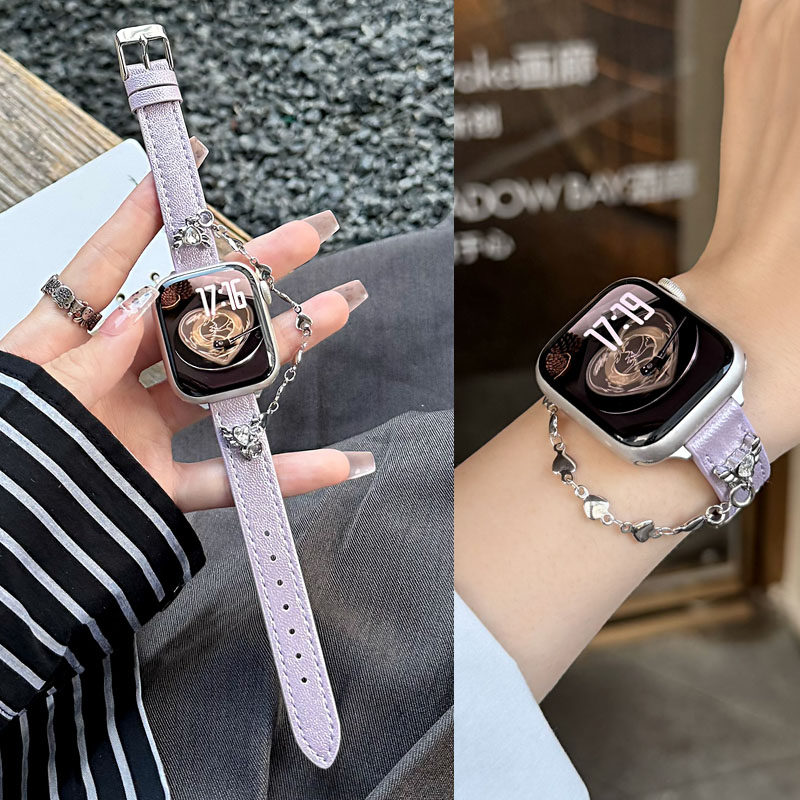 适用华为GT6/GT5手表GT4表带gt3爱心链镭射皮质表带watch4/3/3pro高级感荣耀Magic运动腕带手环109替换带Fit4-图1