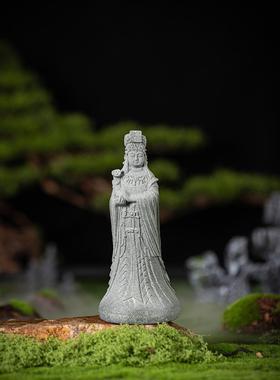国潮妈祖娘娘保平安桌面摆件禅意人物青砂石鱼缸造景盆栽园艺装饰