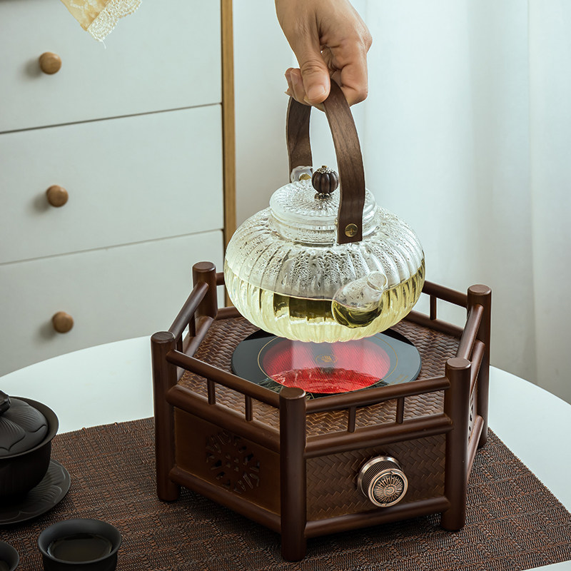 沅鱼家用竹编电陶炉煮茶室内茶炉温茶套装居家型简约新中式煮茶器,淘宝优惠券,粉丝福利购,淘宝优惠卷