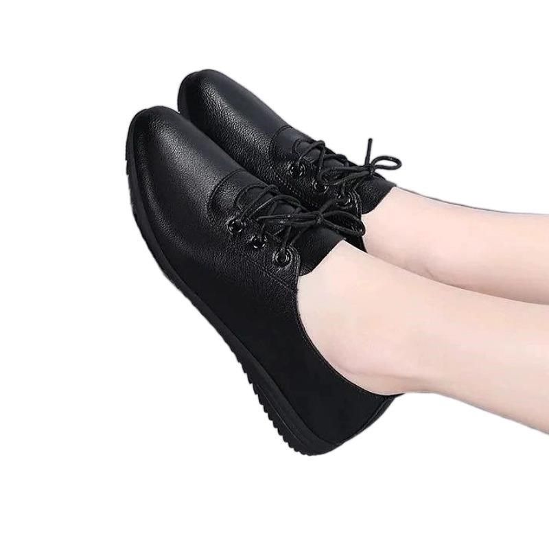 软皮女单鞋d小白鞋系带圆头工作鞋防滑平底皮鞋女软底中年妈妈鞋,淘宝优惠券,粉丝福利购,淘宝优惠卷