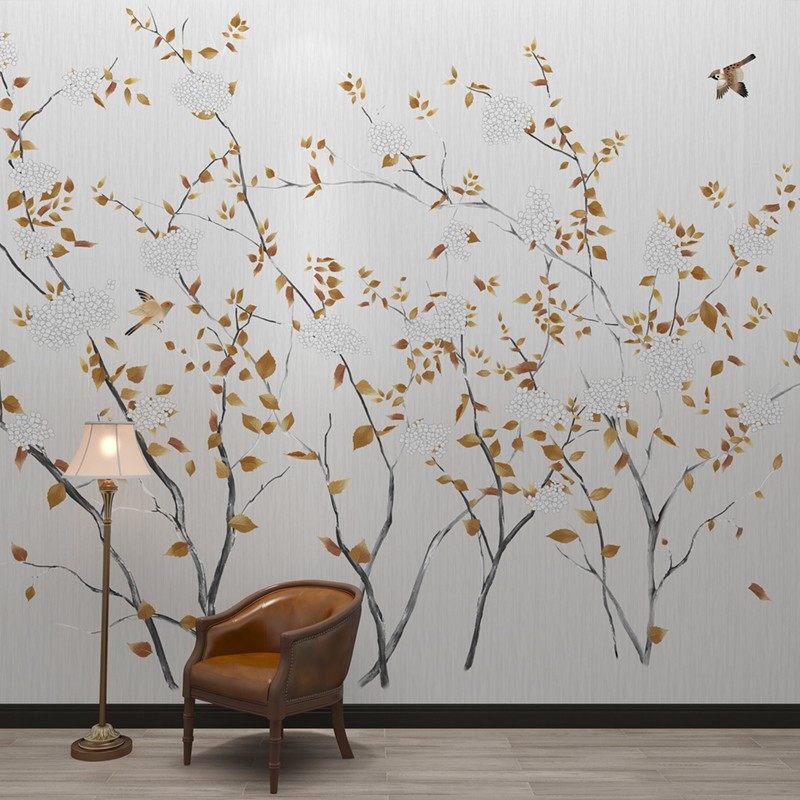 墙布电视背景墙新中式花鸟墙纸客厅壁布2021新款影视壁纸定制壁画,淘宝优惠券,粉丝福利购,淘宝优惠卷