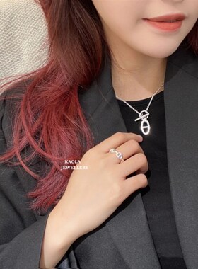 猪鼻子OT扣项链 轻奢小众白金纯银925男女情侣锁骨链戒指圆圈个性