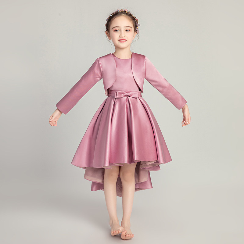 儿童礼服女童缎面婚纱长袖钢琴演出服气质小女孩公主裙高贵连衣裙,淘宝优惠券,粉丝福利购,淘宝优惠卷