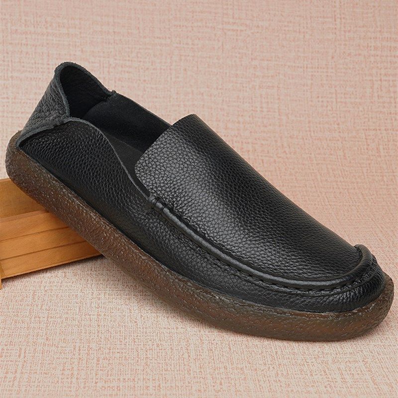 新款男鞋真皮套脚休闲驾车鞋一脚蹬懒人豆豆鞋舒适防滑牛筋底单鞋,淘宝优惠券,粉丝福利购,淘宝优惠卷