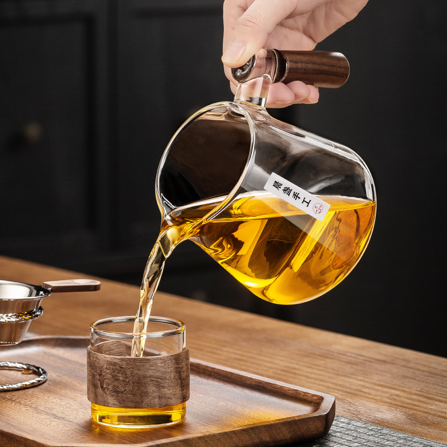 高硼硅玻璃公道杯2025新款高端木柄茶具公杯过滤网一体茶水分离器,淘宝优惠券,粉丝福利购,淘宝优惠卷