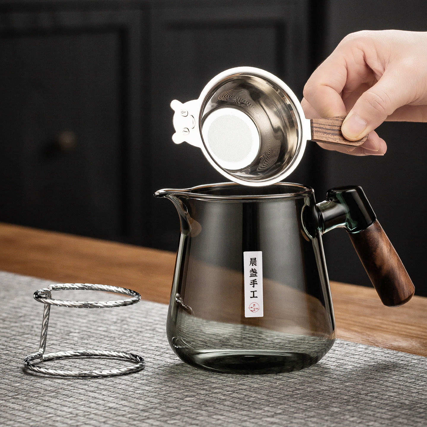 高硼硅玻璃公道杯2025新款高端木柄茶具公杯过滤网一体茶水分离器,淘宝优惠券,粉丝福利购,淘宝优惠卷