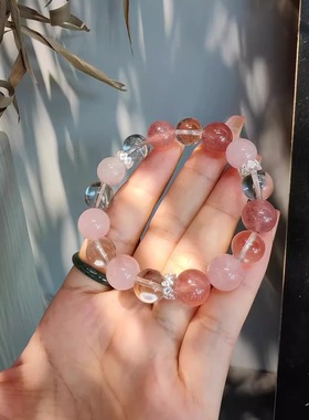 孟子义同款天然粉水晶手链女款招桃花小众转运珠白水晶手链送女友