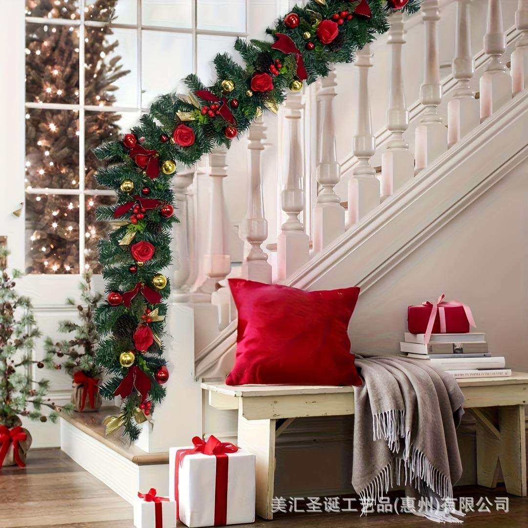 美汇2025圣诞新品圣诞植绒花环门挂门帘圣诞节装饰品圣诞花环藤条,淘宝优惠券,粉丝福利购,淘宝优惠卷