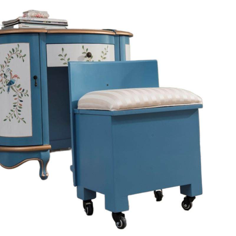 美式彩绘梳妆台+梳妆凳地中海风格卧室梳妆柜化妆桌带镜子半圆形,淘宝优惠券,粉丝福利购,淘宝优惠卷