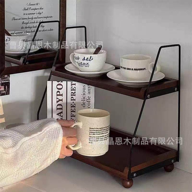 跨境复古铁艺置物架多用途双层杯架厨房台面调料罐收纳展示支架,淘宝优惠券,粉丝福利购,淘宝优惠卷