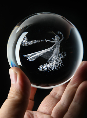 新品透明白冰雪奇缘爱莎公主水晶球摆件家居装饰送U孩子朋友儿童