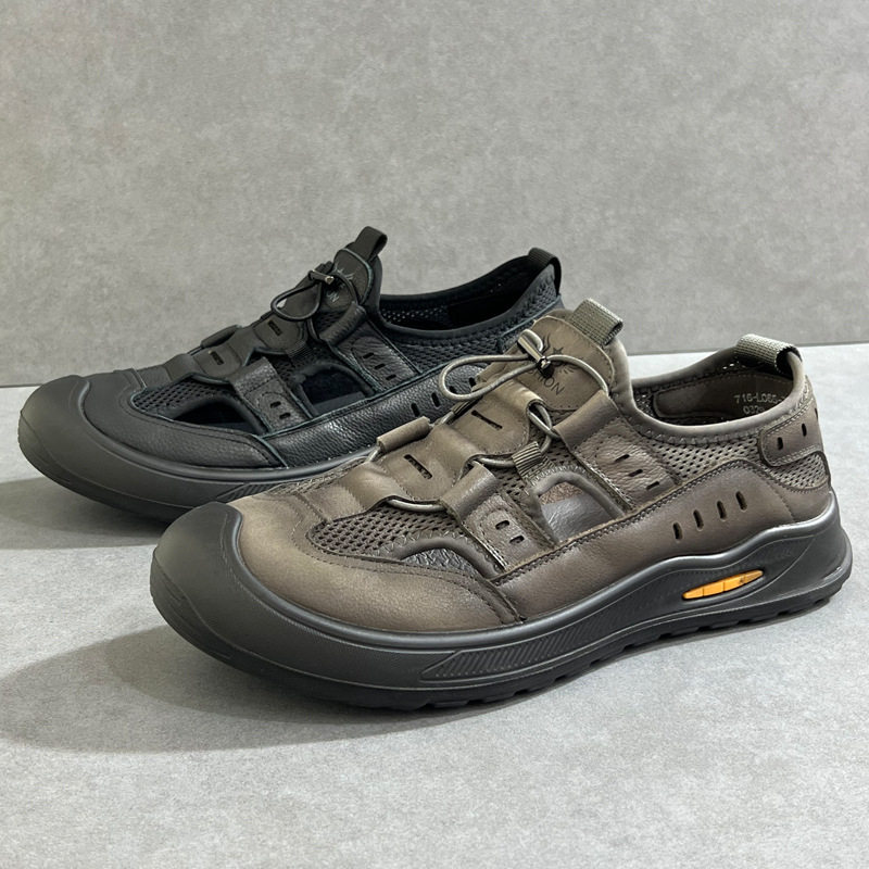 包头凉鞋男夏季透气2025新款男士包头洞洞鞋真皮防滑休闲沙滩凉鞋,淘宝优惠券,粉丝福利购,淘宝优惠卷