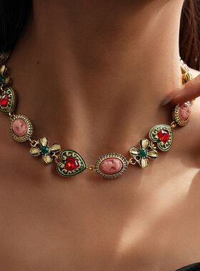 风项链金属花朵中古宫廷气质爱心