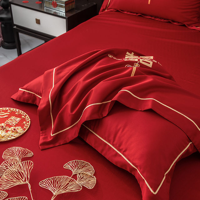 2023 new 120g grinding embroidery craft wedding four-piece set wedding bed sheet quilt cover