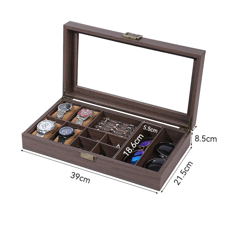 木纹皮多功能眼镜手表首饰一体收纳盒戒指耳钉手链饰品收纳盒子 - 图1