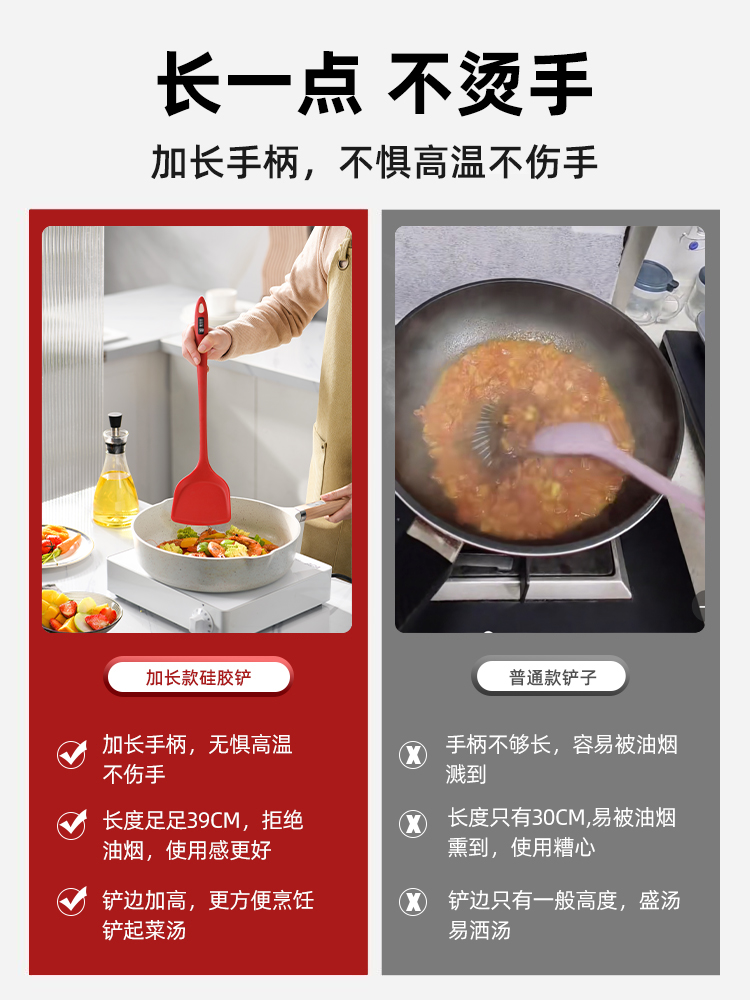 锅铲不粘锅专用食品级家用炒菜铲子煎铲勺子厨具套装耐高温硅胶铲 - 图1