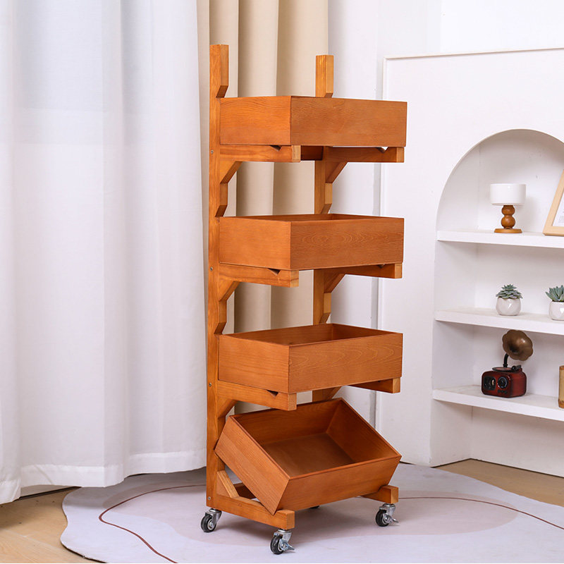 新款多层置物架带轮实木收纳展示客厅架陈收纳架多格收纳书架卧室,淘宝优惠券,粉丝福利购,淘宝优惠卷