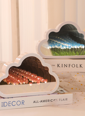 新品云朵花海郁金香小夜灯镜子桌面摆件dKiy手工卧室装饰品生日礼