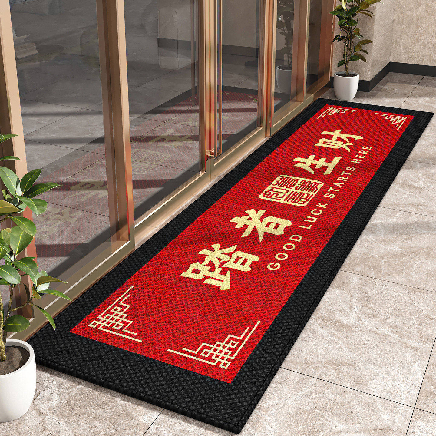 French velvet writing 2026th floor hotel commercial door mat foot anti-slip mat shop outdoor carpet can be customized