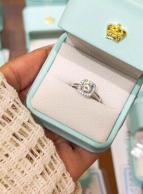 胖东来爆闪小方糖戒指s925纯银莫桑钻戒女活口经典轻奢赠