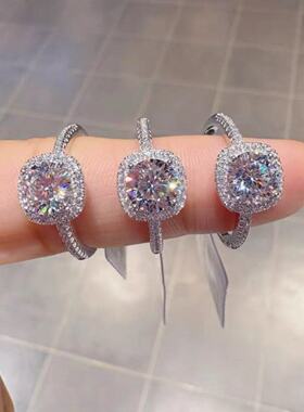 胖东来爆闪小方糖戒指s925纯银莫桑钻戒女活口经典女士轻奢