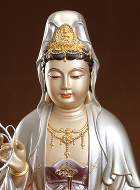 极速纯铜掐丝彩绘观音佛像家用客厅供奉南M海观世音菩萨铜像摆件