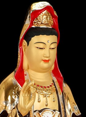 极速佛具用品台湾盛凡纯铜鎏金观A音佛像铜像供佛家用南海观音铜
