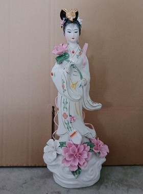 极速陶瓷何仙姑神n像16寸仙女神像八仙过海佛像家居摆件