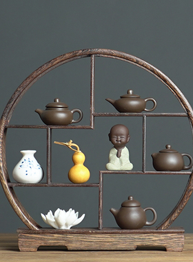 极速新中式茶壶博古架软装饰w品家居客厅玄关桌面办公室柜子实木