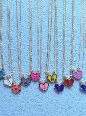 极速ZX Colorful Enaomel Letter A-Z Initial Pendant Necklace