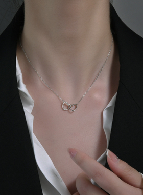 S925银项链女爱心相扣小众设计感INS纯银锁骨链2024年新款潮