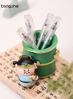 欢喜神仙笔筒创意国潮如来观音办公桌面摆件财神文昌君少女心礼物