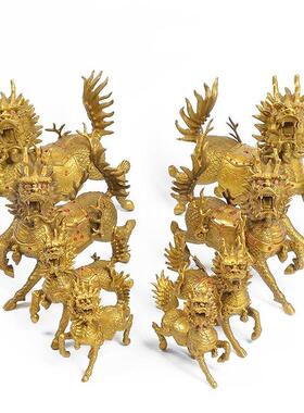 纯铜麒麟摆件一对纯铜火麒麟风水招财办公室客厅家居装饰品大号