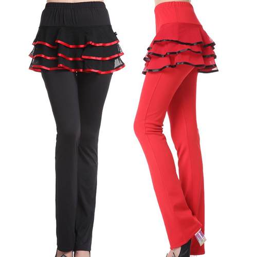 广场舞服装秋冬新款裙裤加绒保暖长裤女成人拉丁舞练习跳舞裙裤子 - 图3