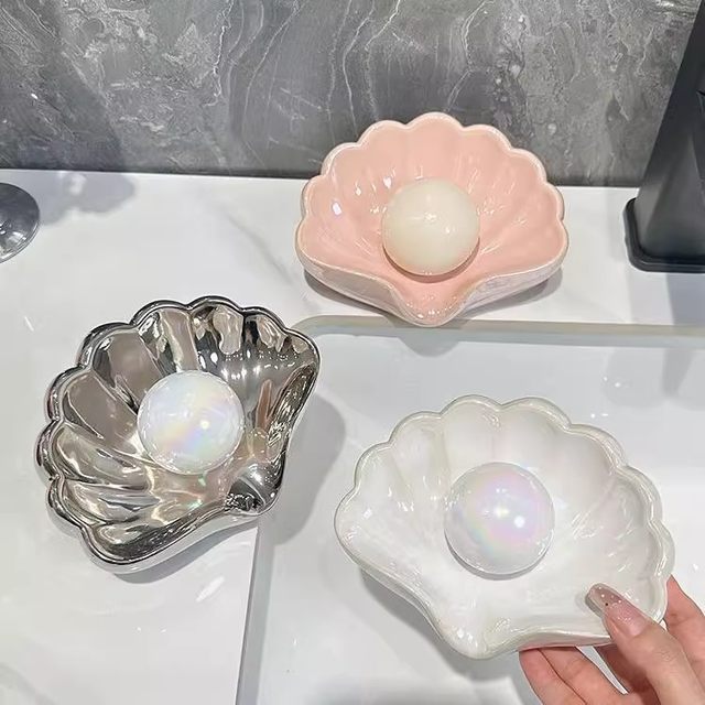 Light luxury shell soap box storage box ceramic soap box high-end ornament bathroom creative punch-free soap rack