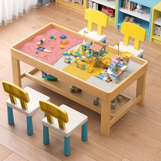 实木积木桌儿童智力开发动脑大颗粒积木益智拼装积木玩具桌多功能