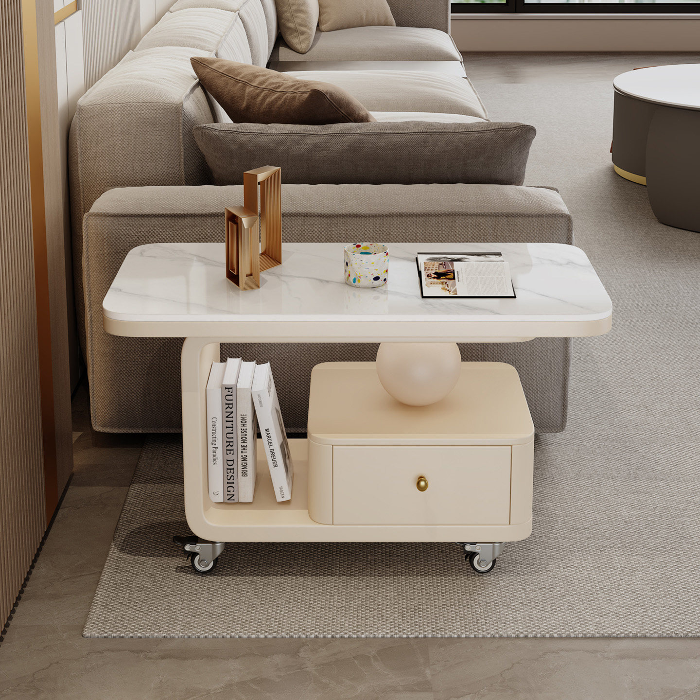 客厅家用可移动边几茶几小推车2025新款轻奢高级感小户型岩板茶几,淘宝优惠券,粉丝福利购,淘宝优惠卷