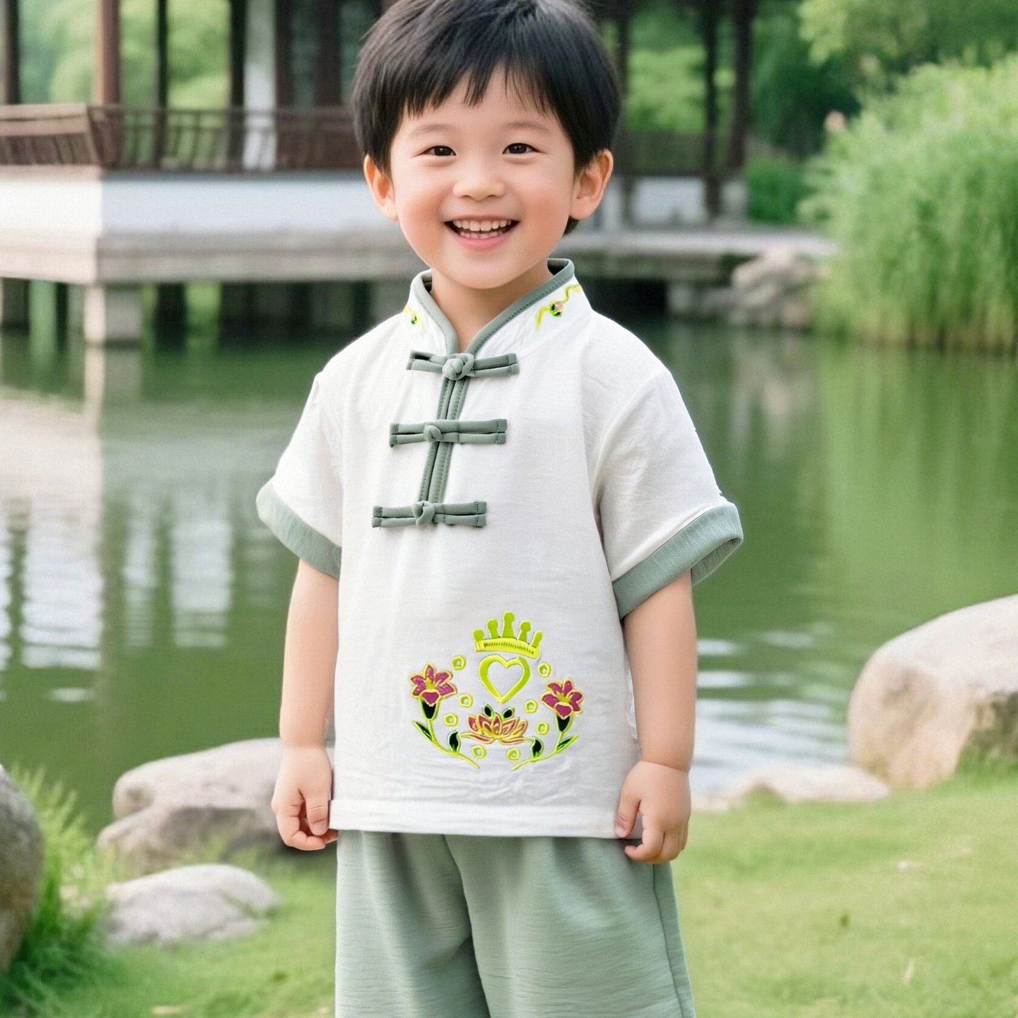 汉服儿童女夏装表演服幼儿园演出服男童短袖中国风古装服复古童装,淘宝优惠券,粉丝福利购,淘宝优惠卷