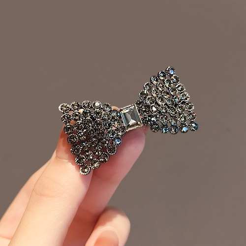 法式超闪蝴蝶结鸭嘴夹法式镂空满钻发卡子仙气侧边小号刘海夹 - 图2