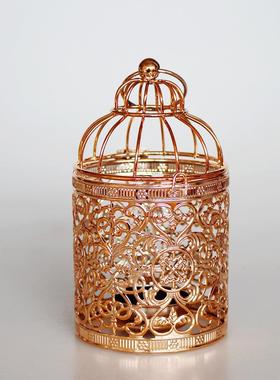 跨境欧式铁艺电镀金属工艺品创意鸟笼烛台家居摆件婚庆道具