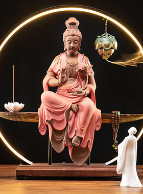 极速中式观音佛像供奉家用持莲观音客厅供佛摆件陶瓷W大号观世音